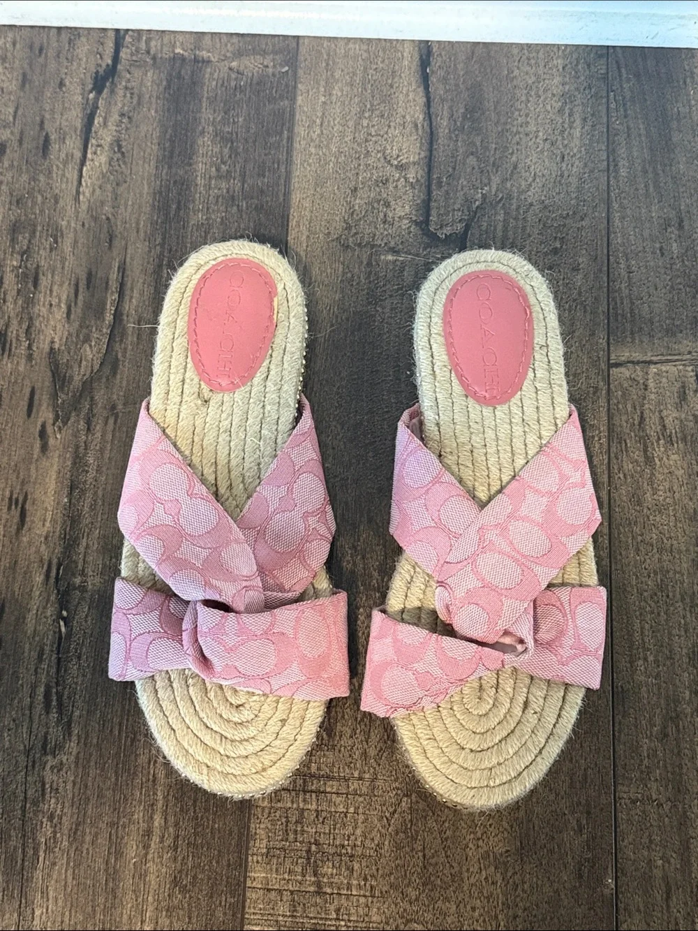 Coach Pink Knot-Front Espadrille Slide Sandals
